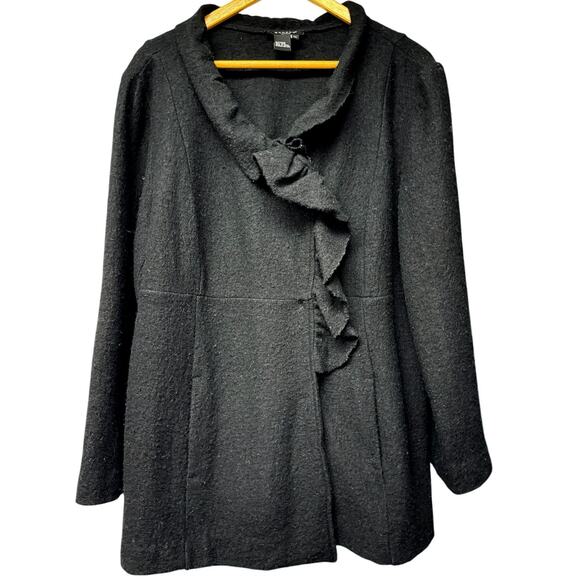 Sandro 100% Wool Size XL Black Cardigan Sweater Jacket  Boucle Boiled Wool - Picture 1 of 5